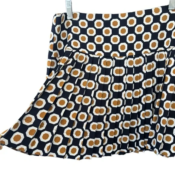 Theory Sylvian Geometric True Navy Pleated A lined Skirt Size 8 Silk - Picture 7 of 13